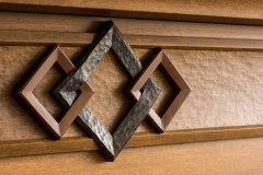 Living Room Mantel in Anigre and Patinated Brass